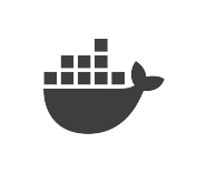 Docker containerization platform black and white logo