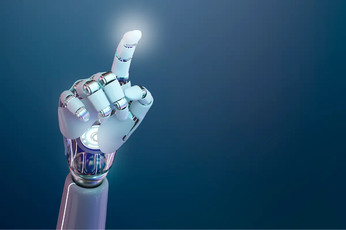 Hand of an AI robot using GPT for accounting.